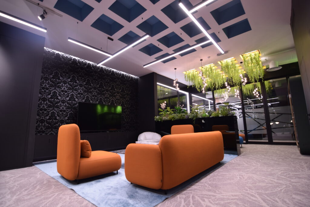 orange sofa office