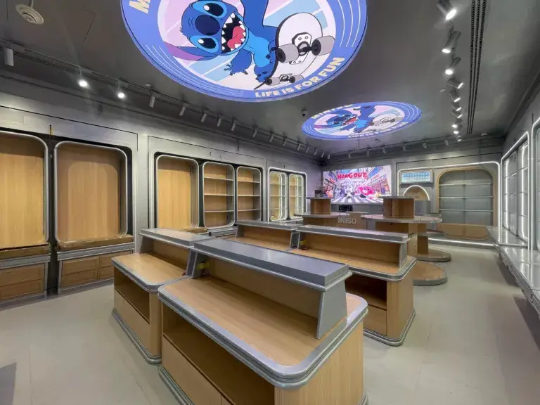 Miniso retail interior LED ceiling displays fit-out Saudi Arabia