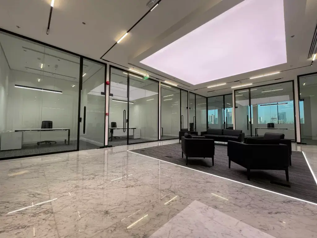 Custom joinery reception desk fit-out by ArchSkills Riyadh Saudi Arabia